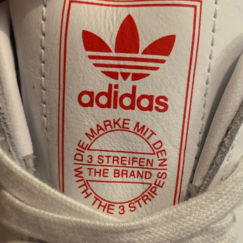 Adidas White and Red Trefoil Logo